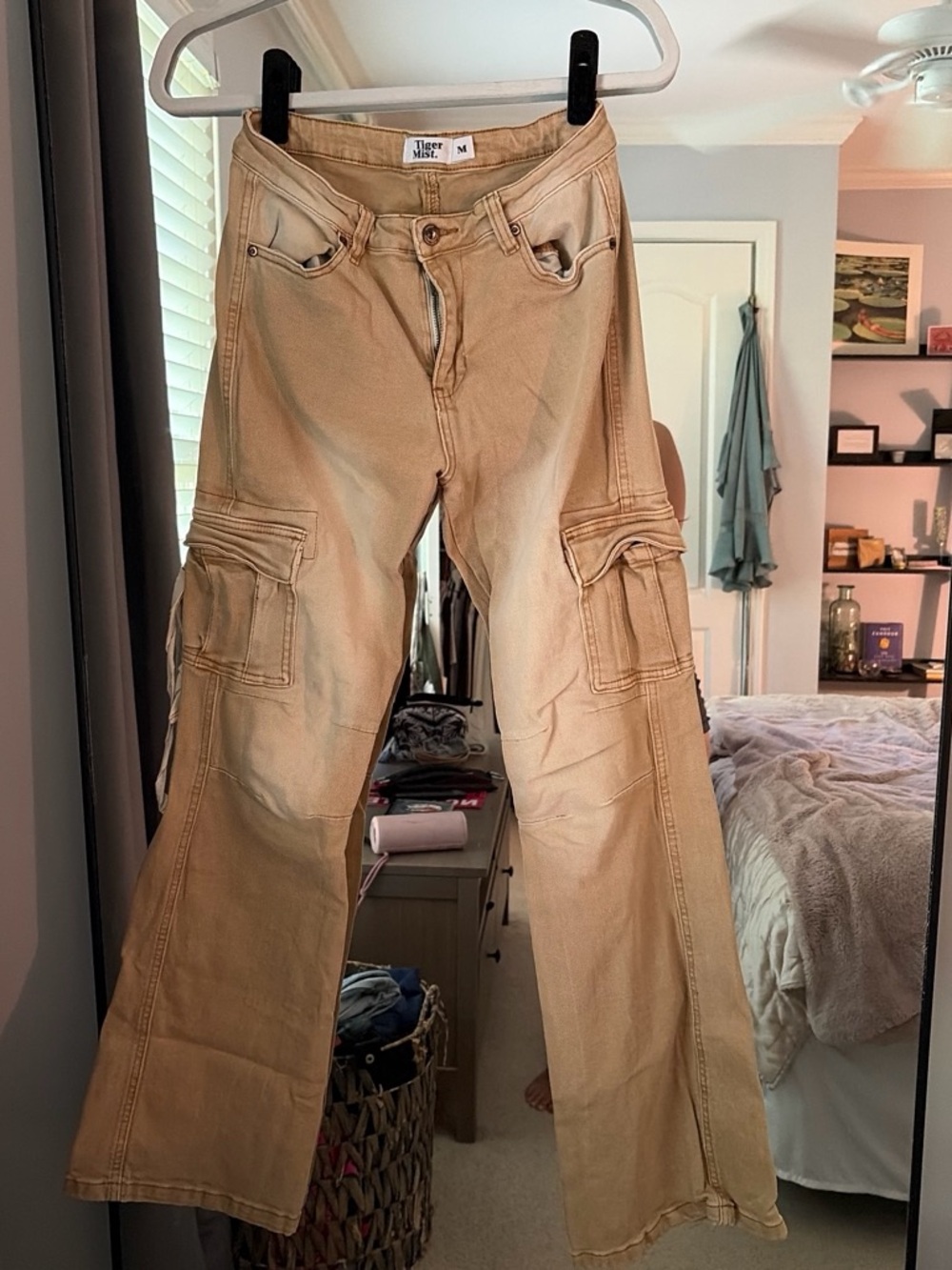 Tiger Mist Tan Cargo-Style Flared Pants
